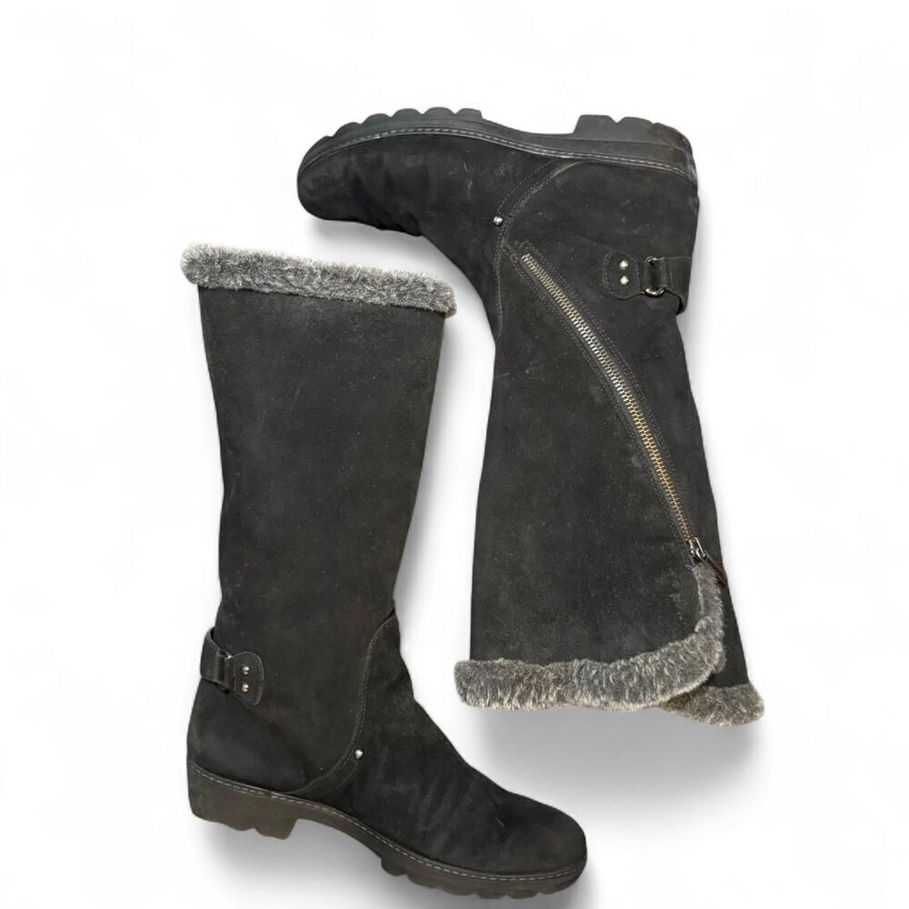 Aquatalia Women’s Black Suede faux Fur Lined Tall Boots Size 40 Waterproof Italy